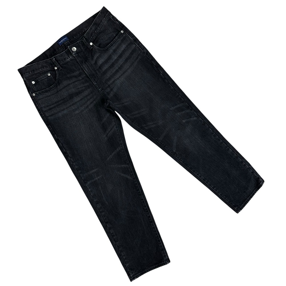 Proper Cloth Jeans Mens 35x28.5 Black Stretch Denim Athletic Whiskers Fade